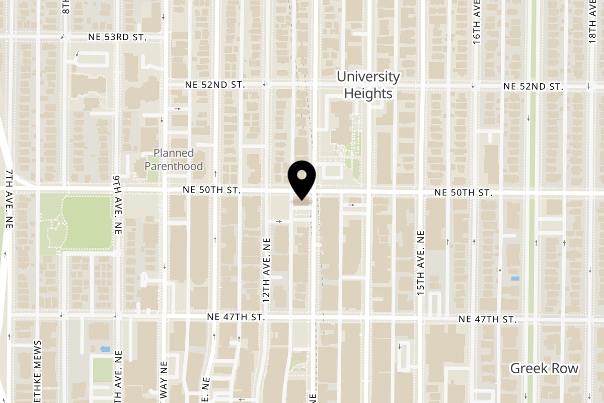 Map showing the location of Cedars in University District on 4759 Brooklyn Ave NE in Seattle